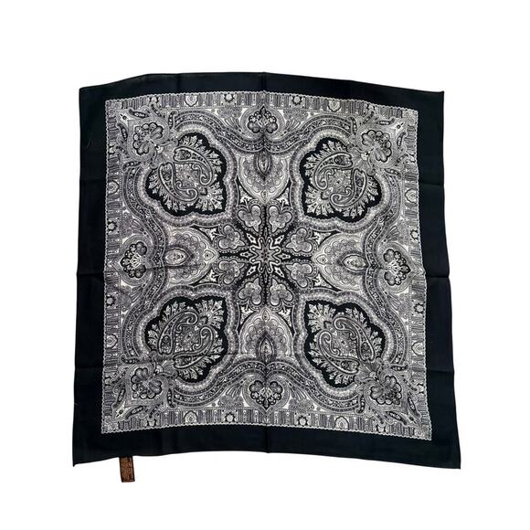 Vintage Accessories - Vintage 100% Pure Virgin Wool Black Ivory Paisley Bandana Scarf Made in Japan